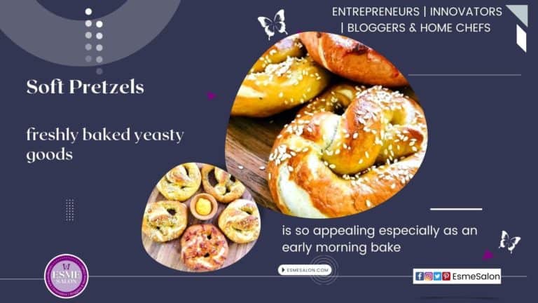 3 Soft pretzels with sesame seed on a wooden brown board and another one with 5 pretzels with a bowl of butter in the center