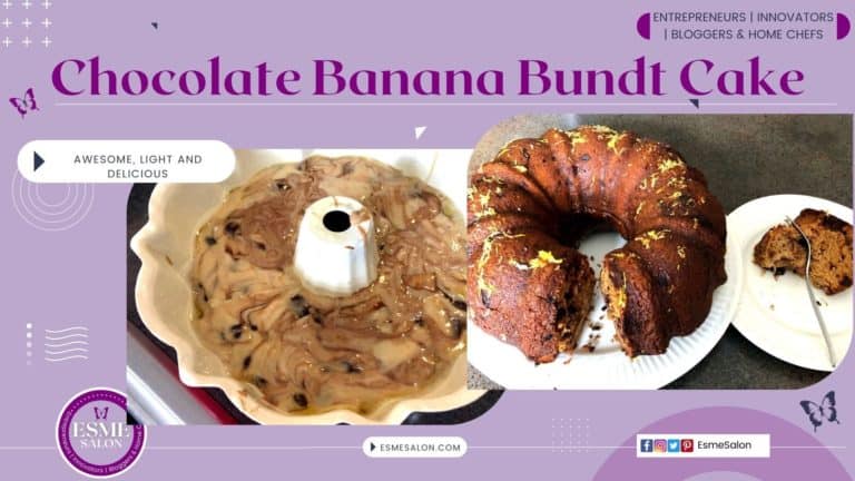 Dough in Bundt pan, a Sliced Chocolate Banana Bundt Cake, with crated lemon on the top