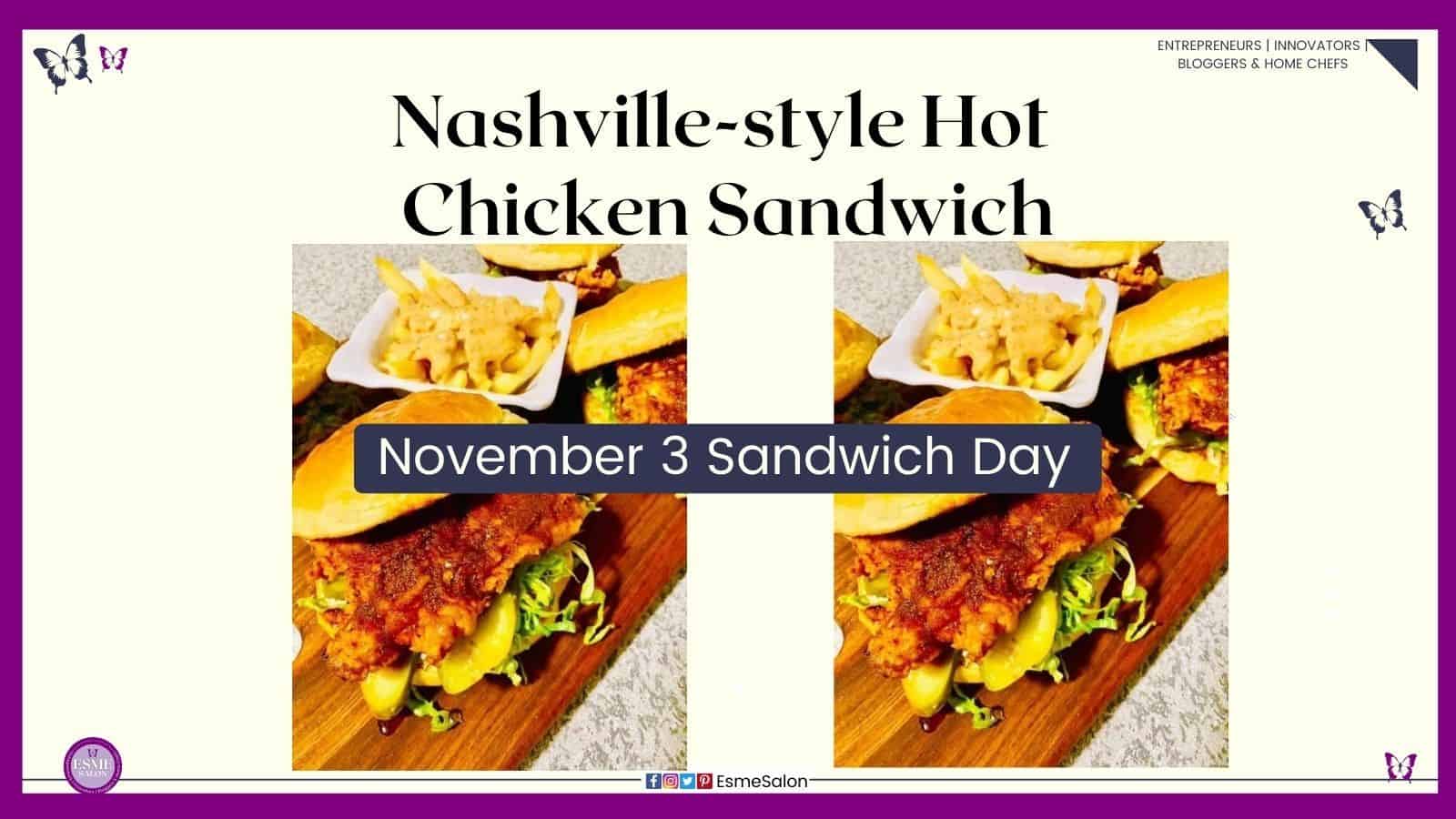 an image of a Nashville Hot Chicken Sandwich on a brioche bun with fries on the side