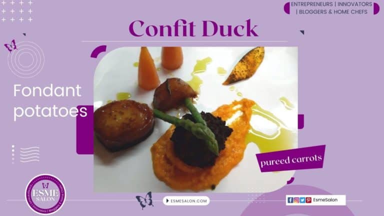 Confit Duck with fondant potatoes and pureed carrots