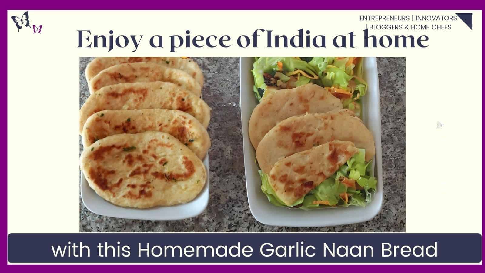 An image of Homemade Garlic Naan Bread on a white dish