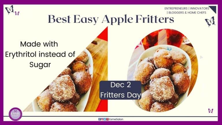 an image of a bowl filled with Cinnamon covered Apple Fritters