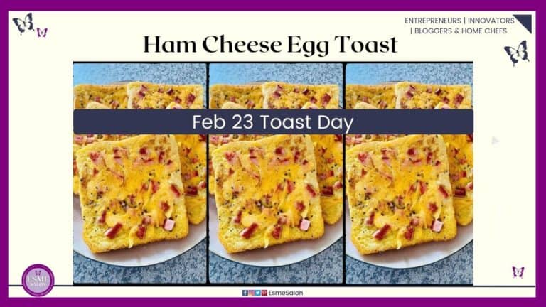 an image of slices of Ham Cheese Egg Toast on a white plate
