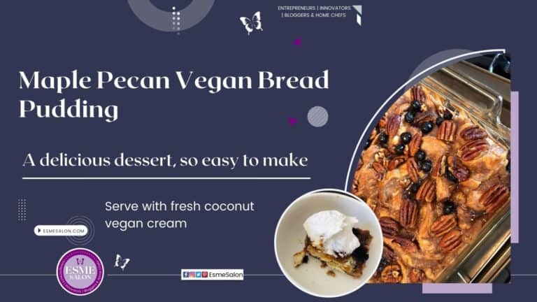Maple Pecan Vegan Bread, with lots of pecan nuts and fresh blueberries served with coconut cream