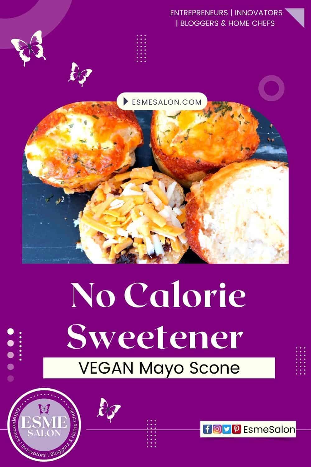 Vegan Mayo Splenda No Calorie Sweetener Scones topped with grated cheese and spread