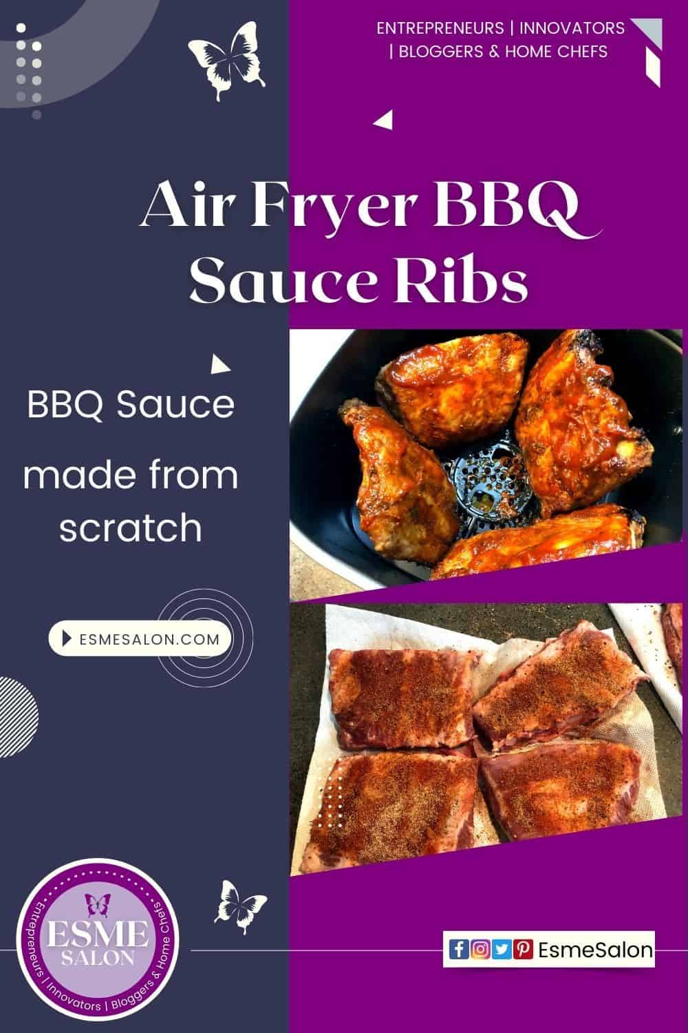 4 pieces of Ribs with dry rub and homemade BBQ sauce prepared in the Air Fryer