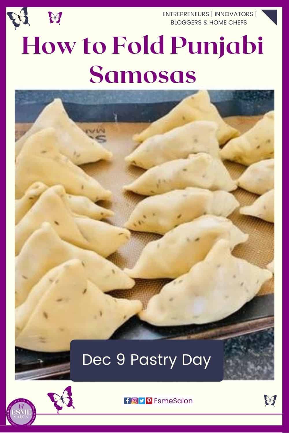 an image of raw Punjabi Samosas showing you how to fold them