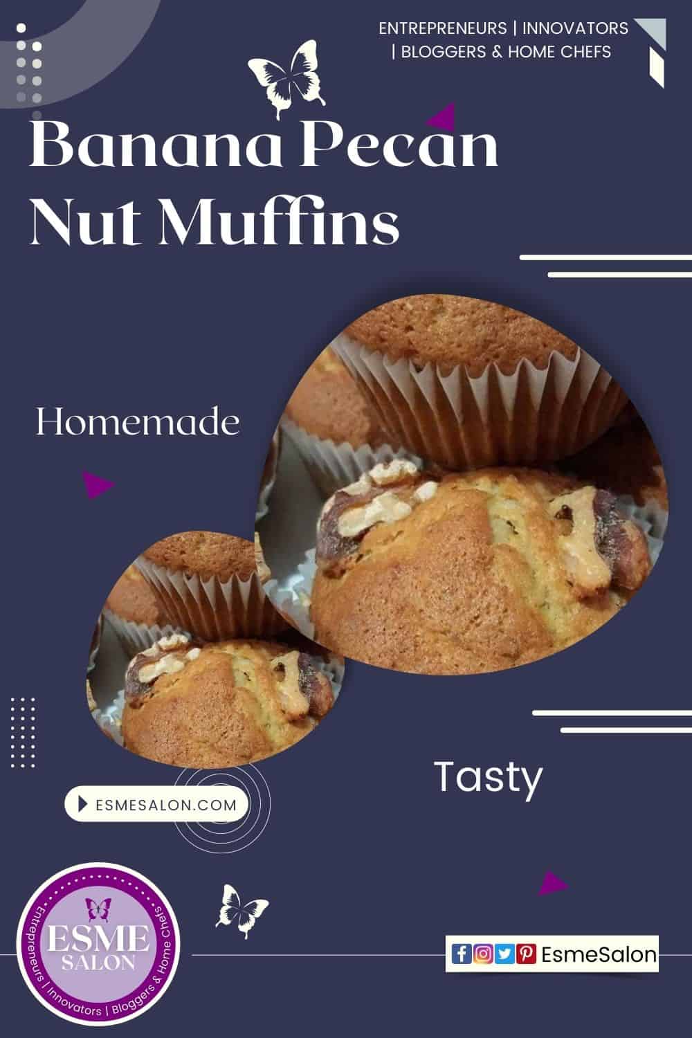 An image of two Easy Banana Pecan Nut Muffins