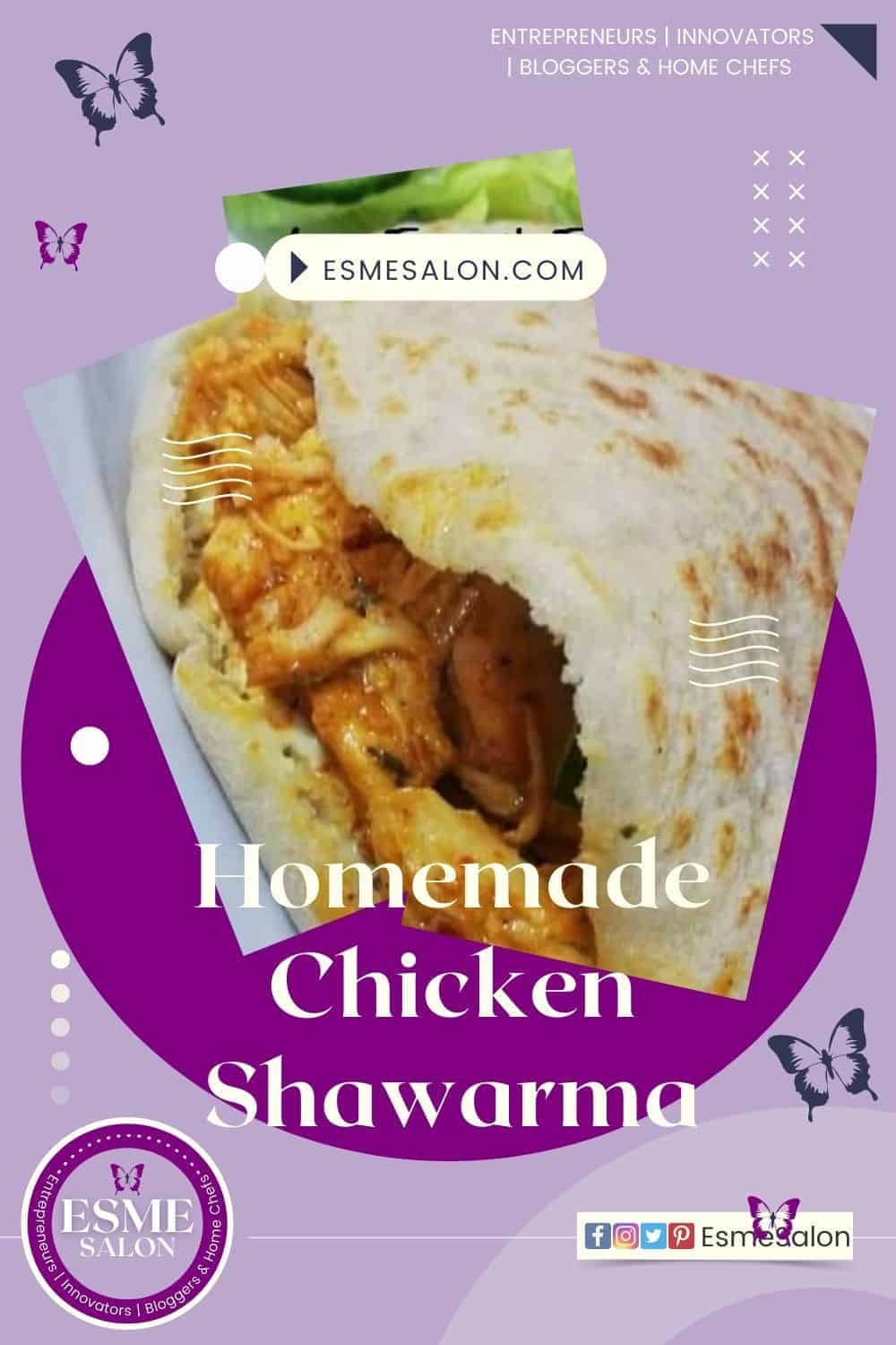 Chicken Shawarma made with yoghurt, garlic paste, braai sauce and placed in a homemade Pita bread