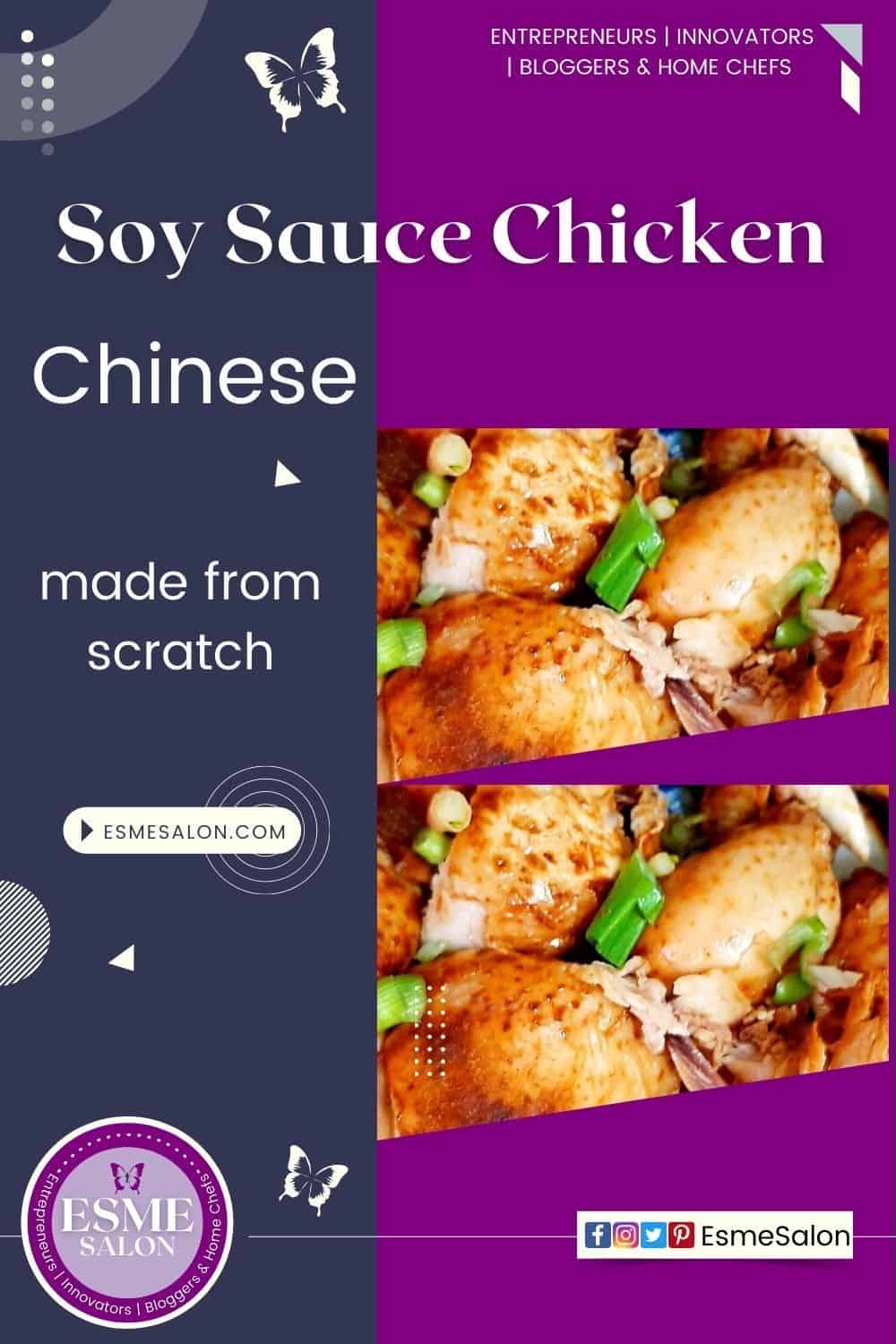 An image of a whole chicken cut up in pieces prepared in soy sauce