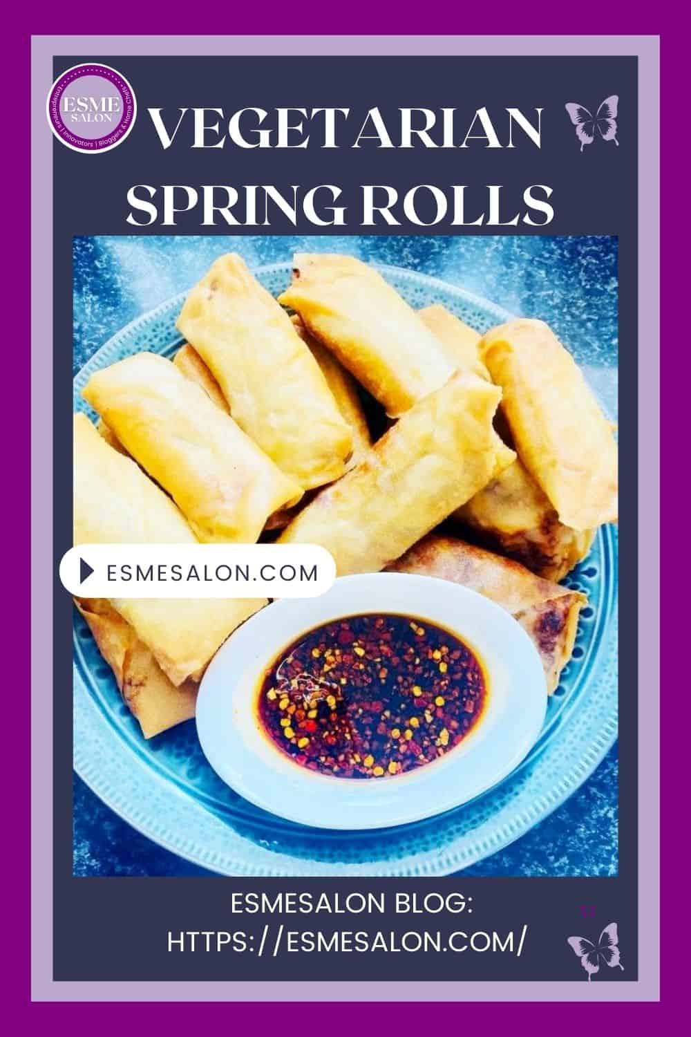 An image of a plate of Vegetarian Spring Rolls with Asian Chile Dipping Sauce