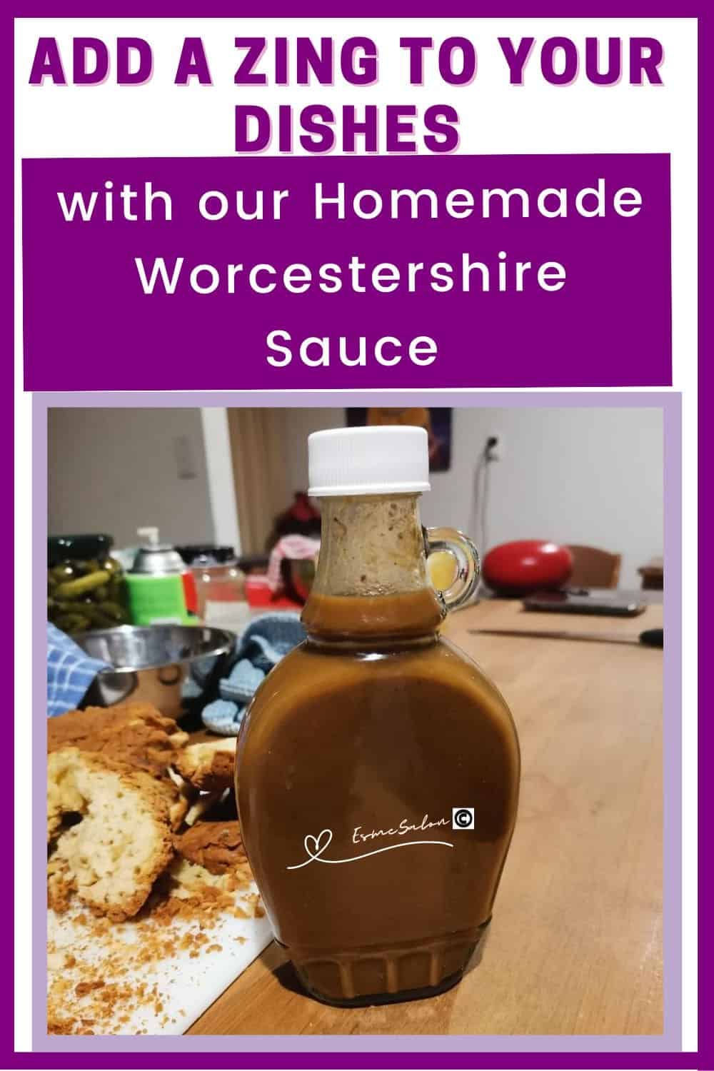 an image of a glass bottle filled with Homemade Worcestershire Sauce