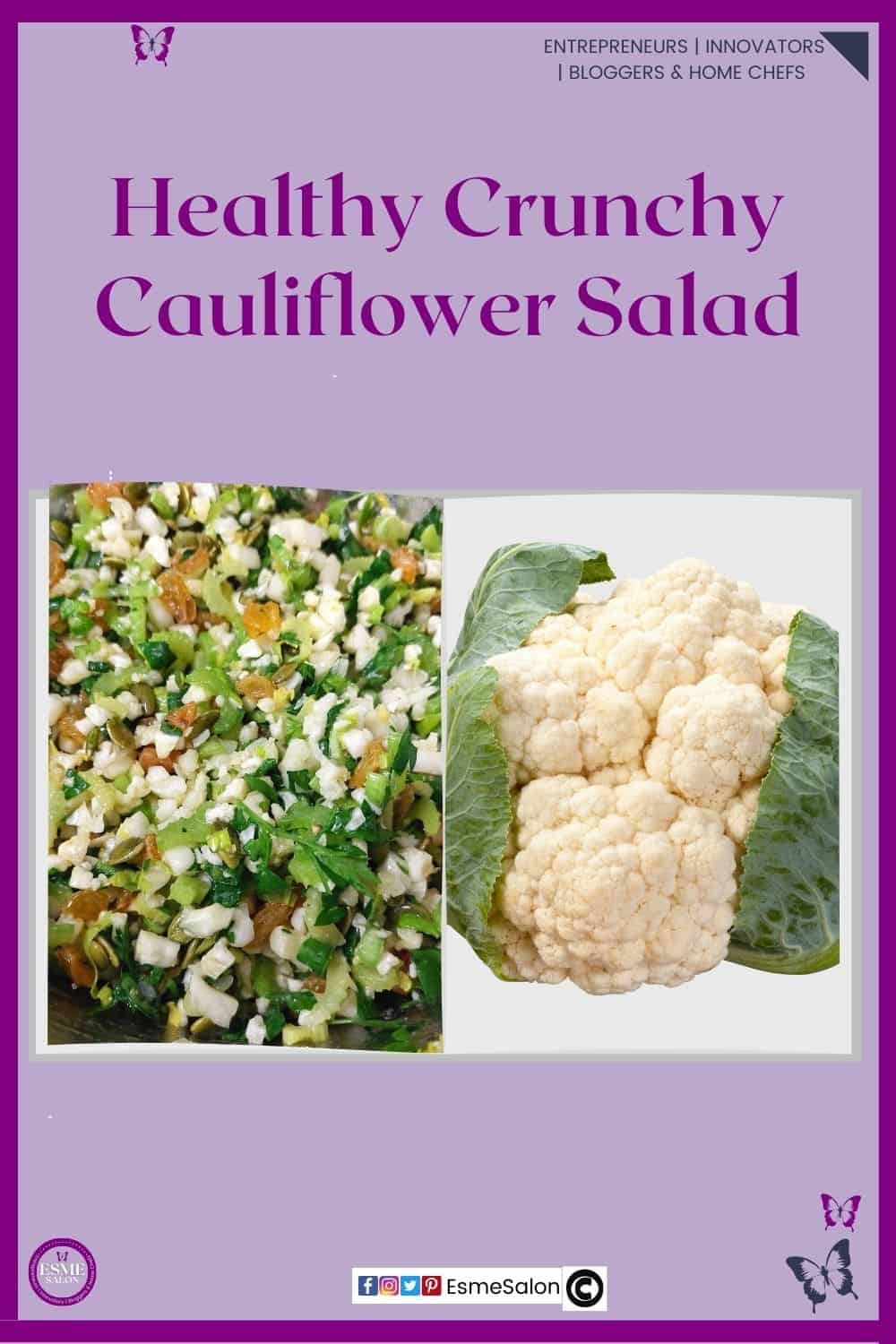 an image of a Crunchy Cauliflower Salad cut up into small bite size pieces