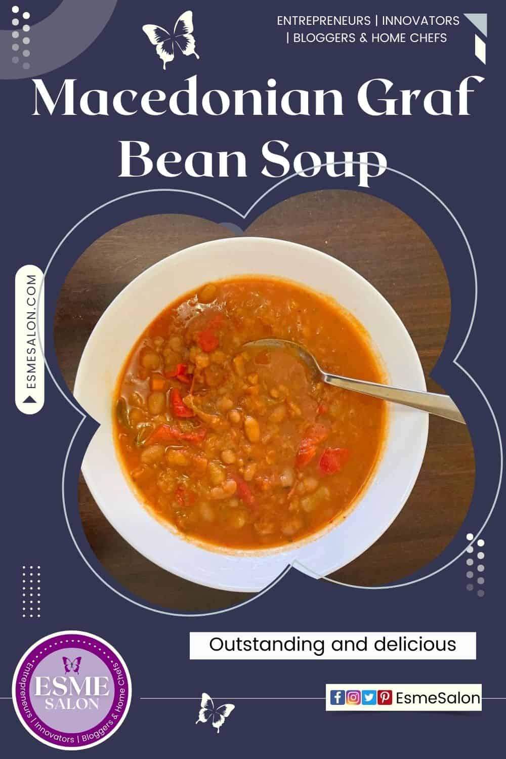 An image of a white bowl of Macedonian No Meat Graf Bean Soup
