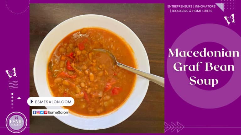 An image of a white bowl of Macedonian No Meat Graf Bean Soup