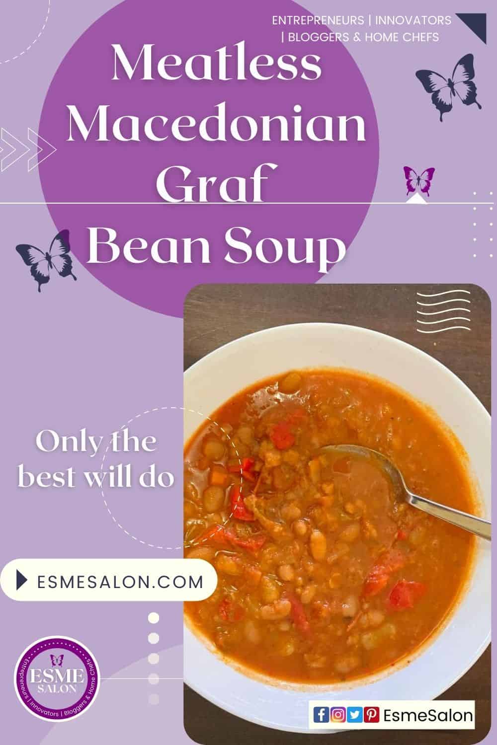 An image of a white bowl of Macedonian No Meat Graf Bean Soup