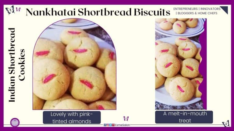 an image of Nankhatai Indian shortbread Biscuits with pink slivered almonds