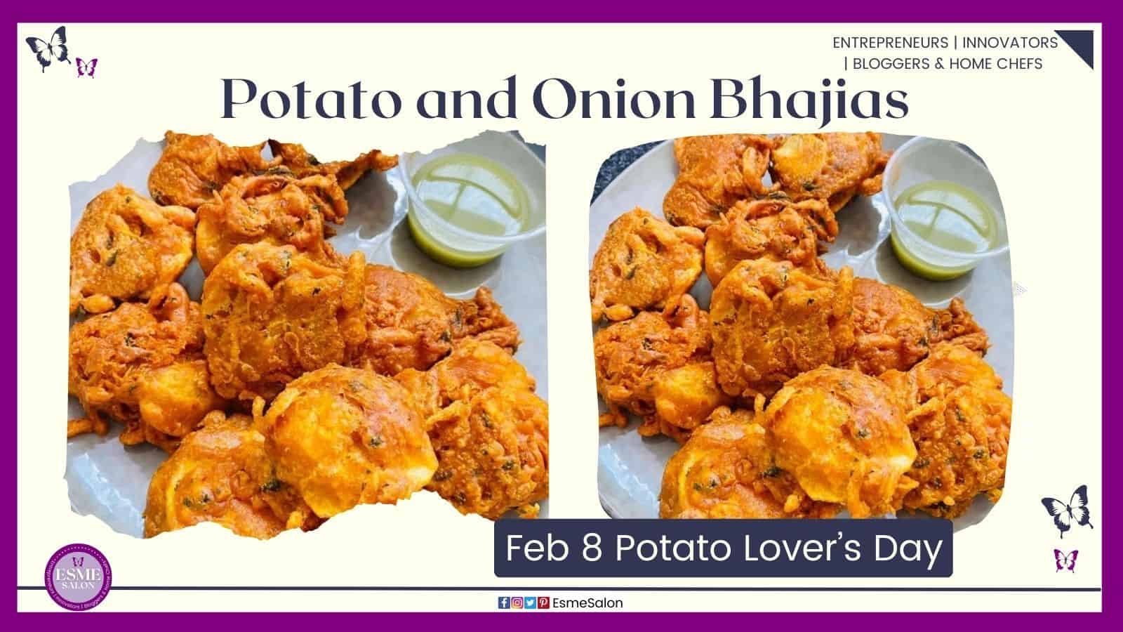 an image of Potato and Onion Bhajias on a white plate