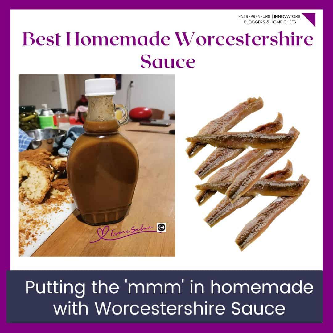 an image of a glass bottle filled with Homemade Worcestershire Sauce