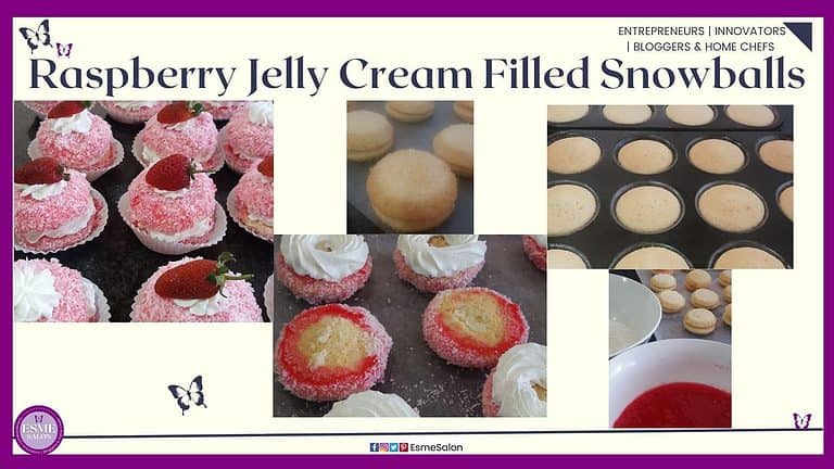 an image of Raspberry Jelly Cream Filled Snowballs as well as some in the making