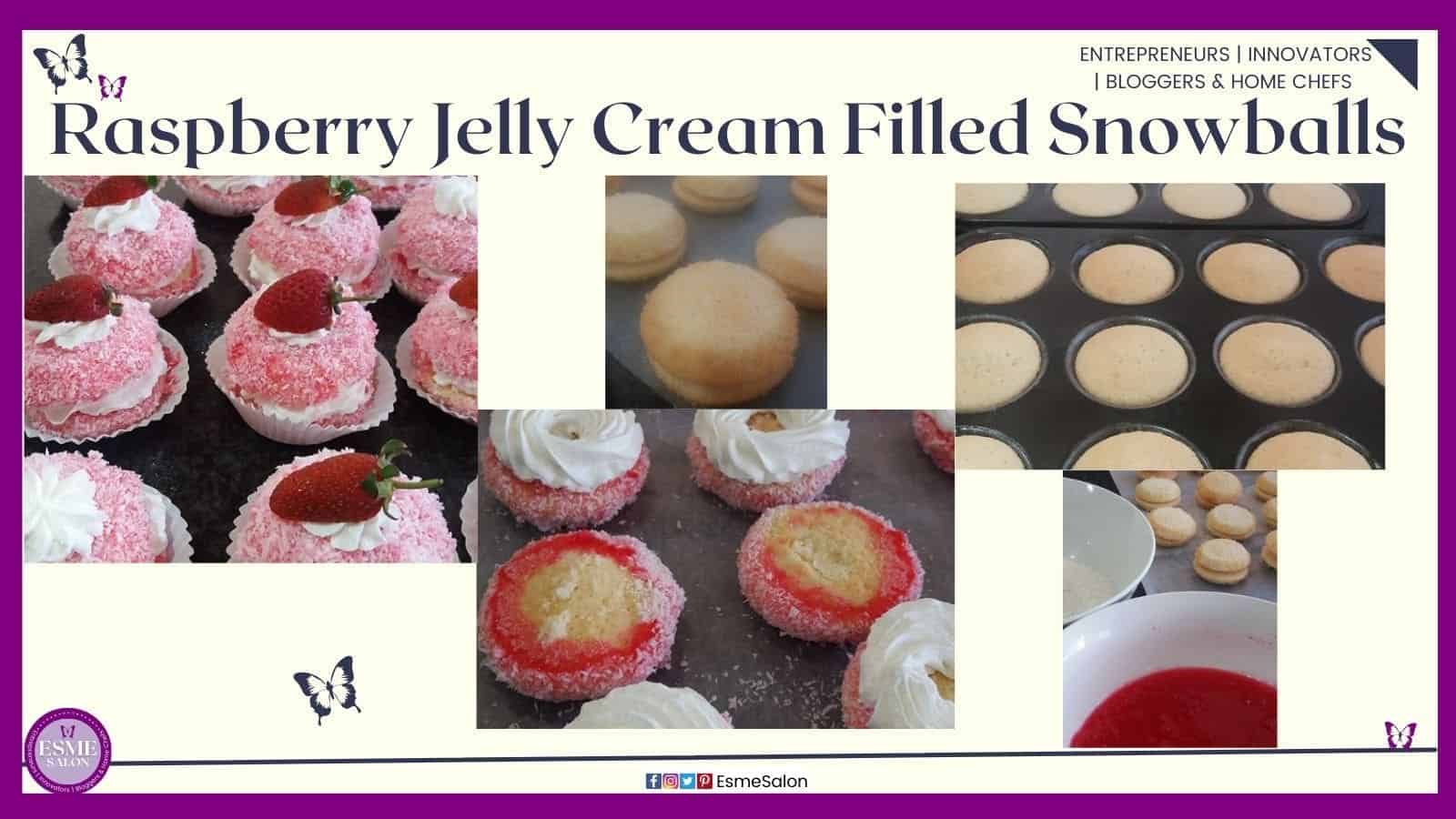 an image of Raspberry Jelly Cream Filled Snowballs as well as some in the making