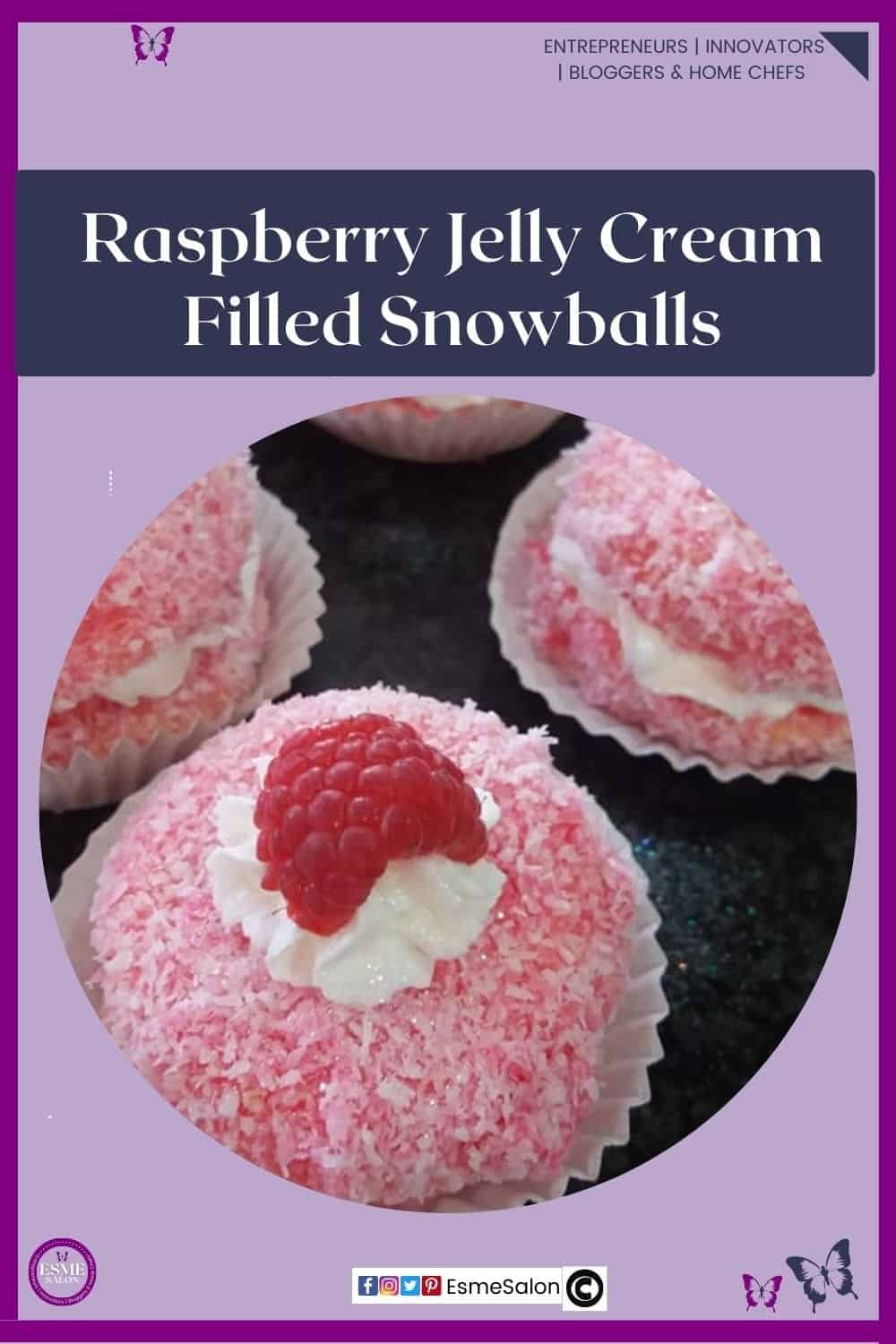 an image of Raspberry Jelly Cream Filled Snowballs