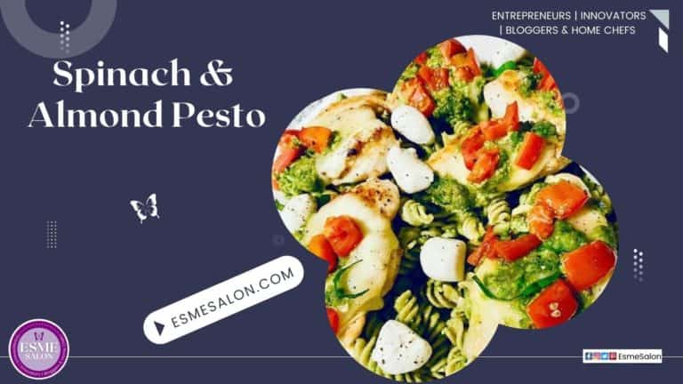 An image of Spinach Almond Pesto Sauce on Chicken Caprese
