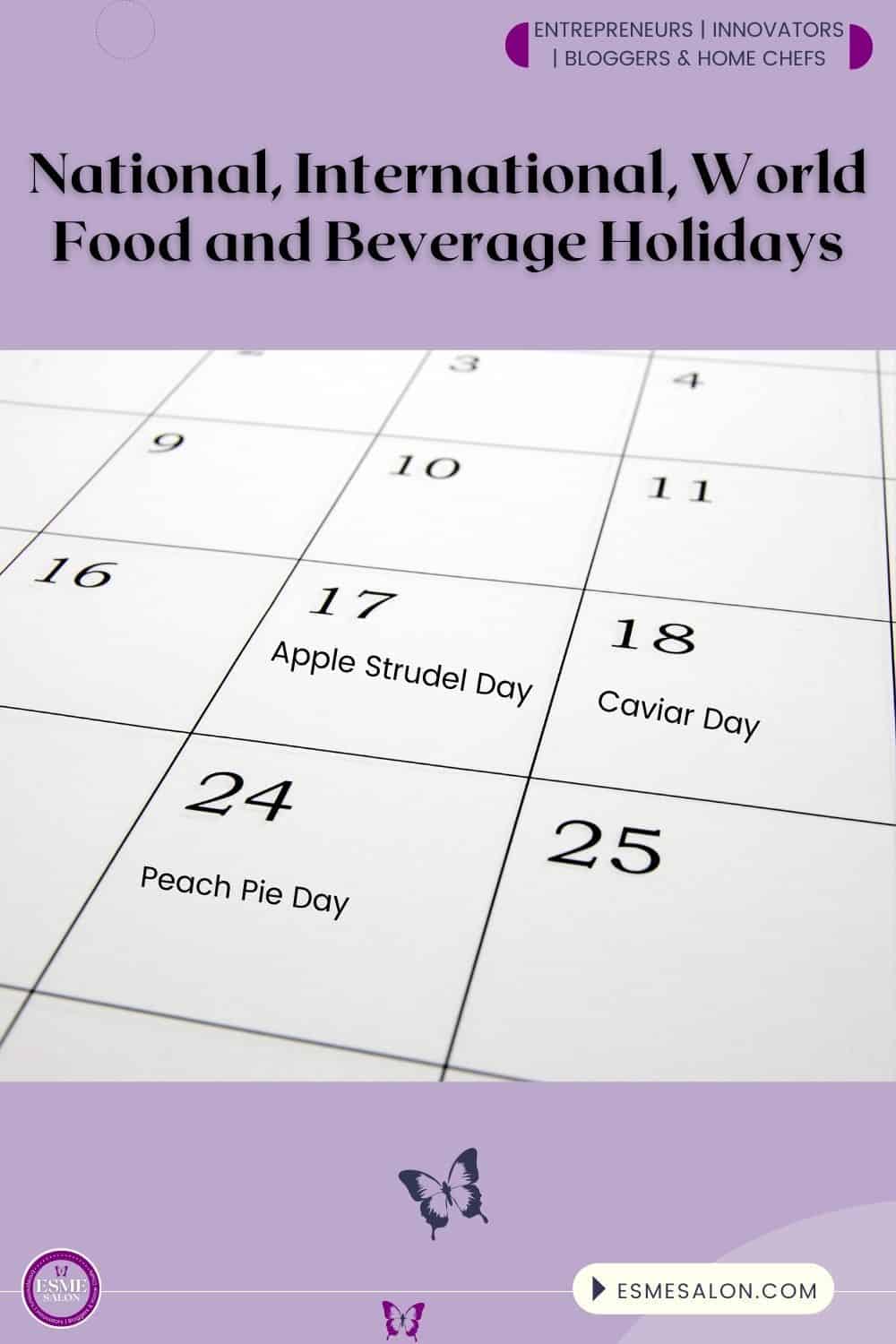 an image of a portion of a calendar showing a section of dates with food and beverage holidays listed