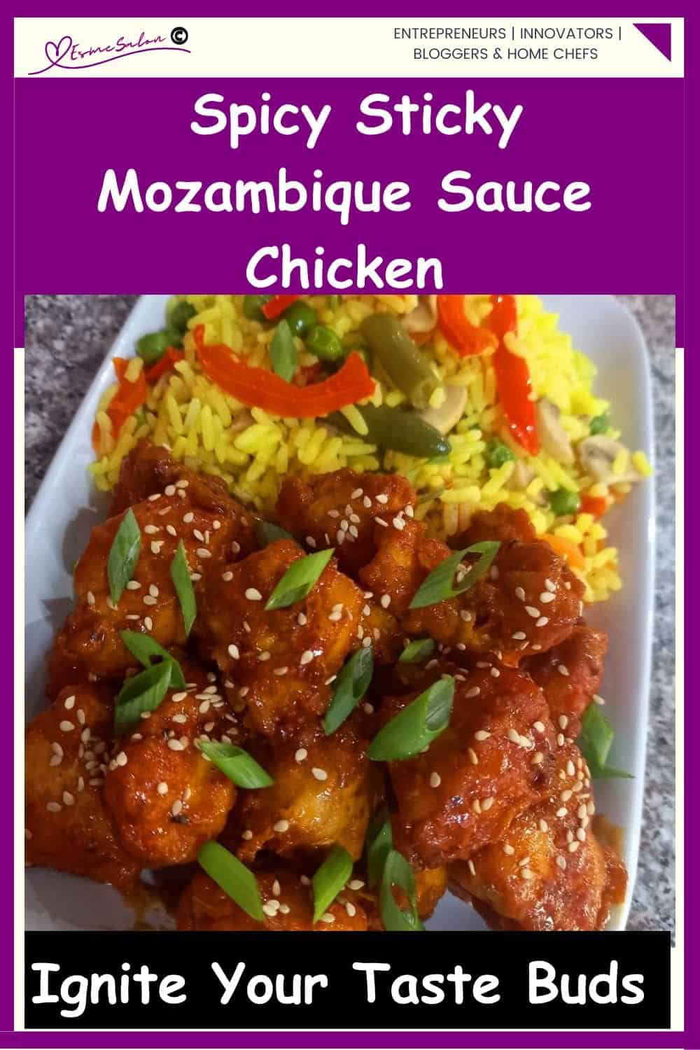 an image of Spicy Sticky Mozambique Sauce with savory rice