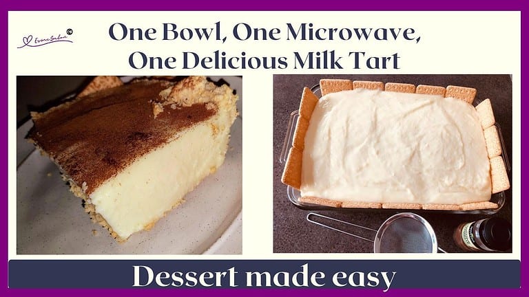 An image of a slice of One Bowl Microwave Milk Tart and/or the mixture and ready to be baked