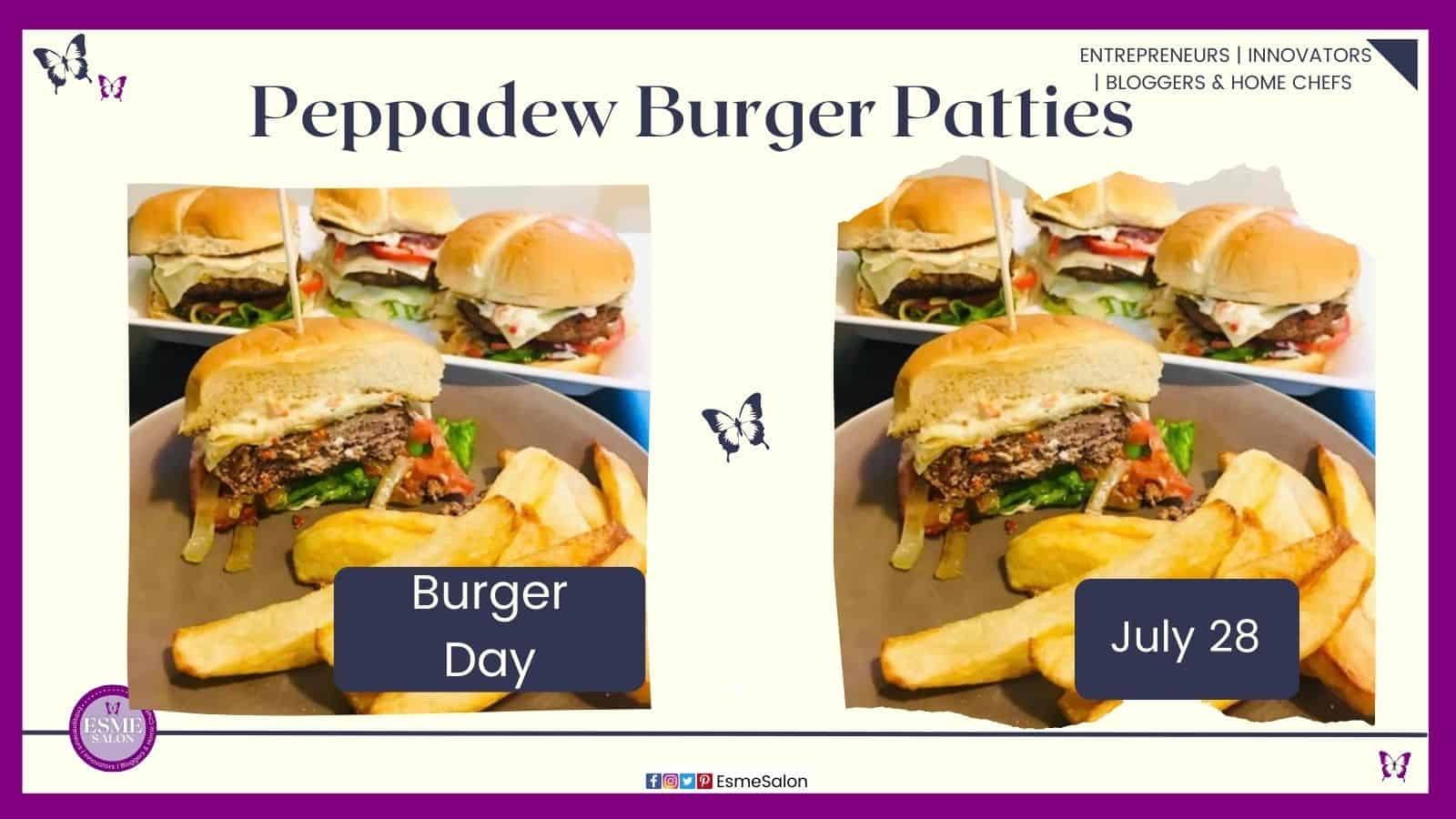 an image of Peppadew Burger Patties with some fries