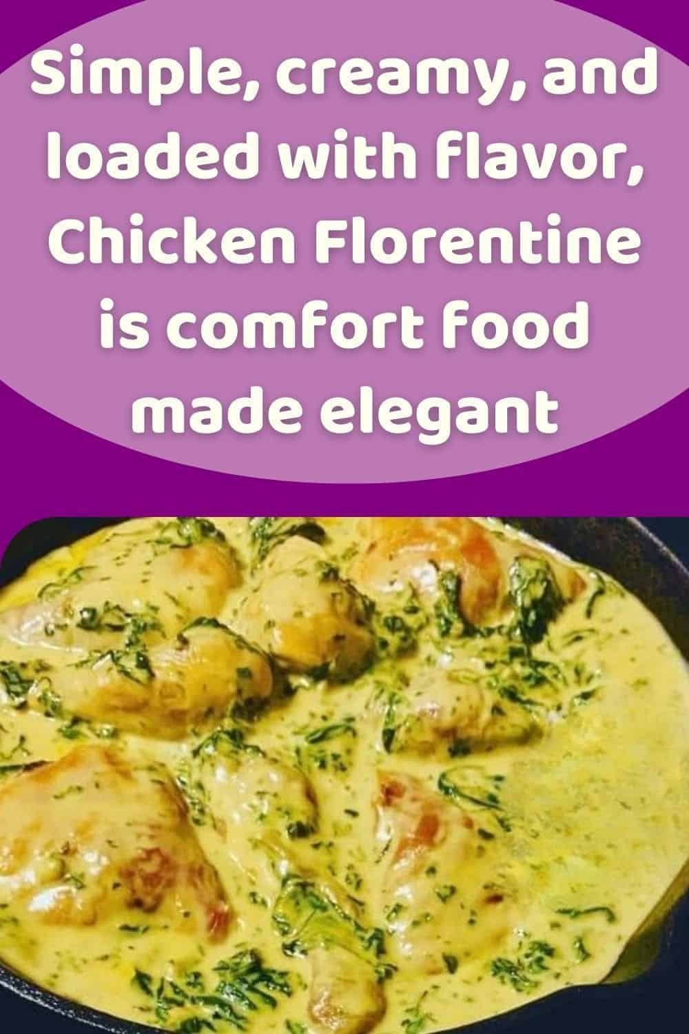 an image of a cast iron pan with Chicken Florentine and a side of rice