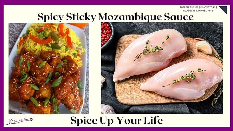 an image of Spicy Sticky Mozambique Sauce with savory rice