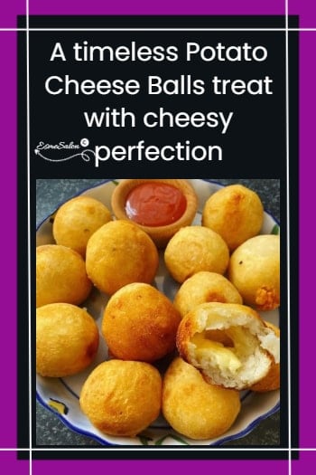 an image of a platter of Potato Cheese Balls with a bowl of dipping sauce