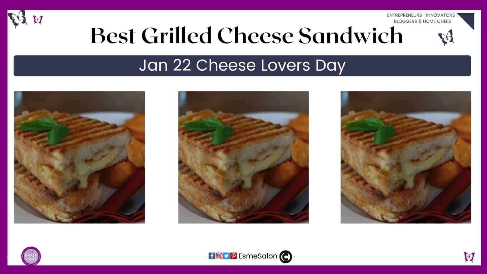 an image of two grilled cheese sandwiches stacked with cheese oozing out the center