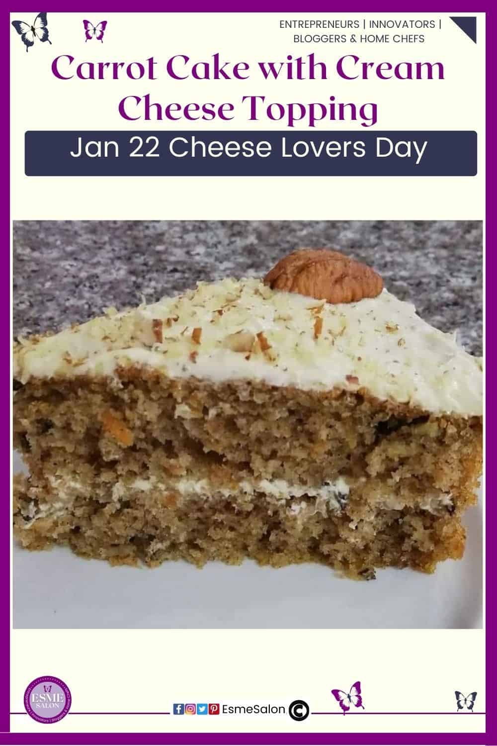 an image of a single slice of Carrot Cake with cream cheese topping