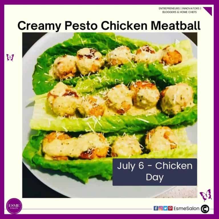 an image of Creamy Pesto Chicken Meatballs place in lettuce boats
