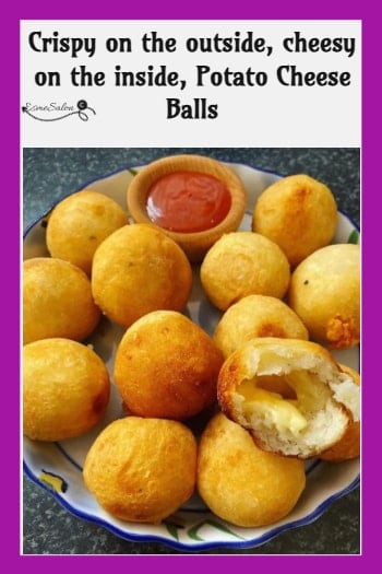 an image of a platter of Potato Cheese Balls with a bowl of dipping sauce