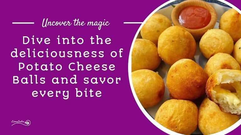 an image of a platter of Potato Cheese Balls with a bowl of dipping sauce