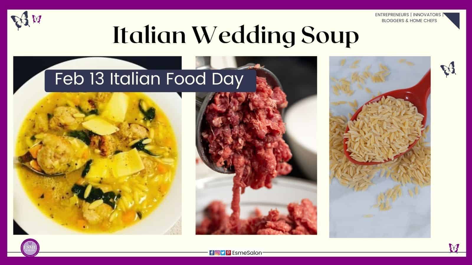 an image of a plate filled with Italian Wedding Soup with meatballs