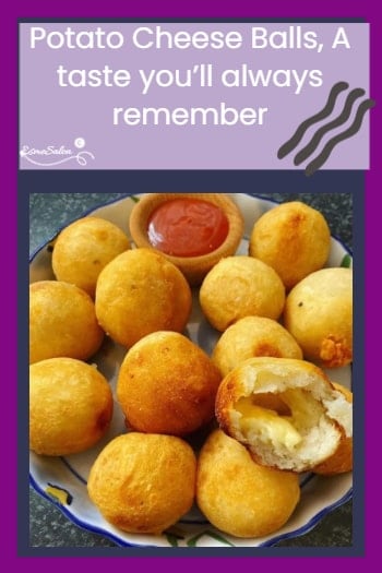 an image of a platter of Potato Cheese Balls with a bowl of dipping sauce