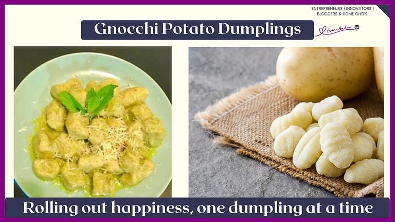 an image of Gnocchi Potato Dumplings on a green round plate with pesto and freshly grated parmesan