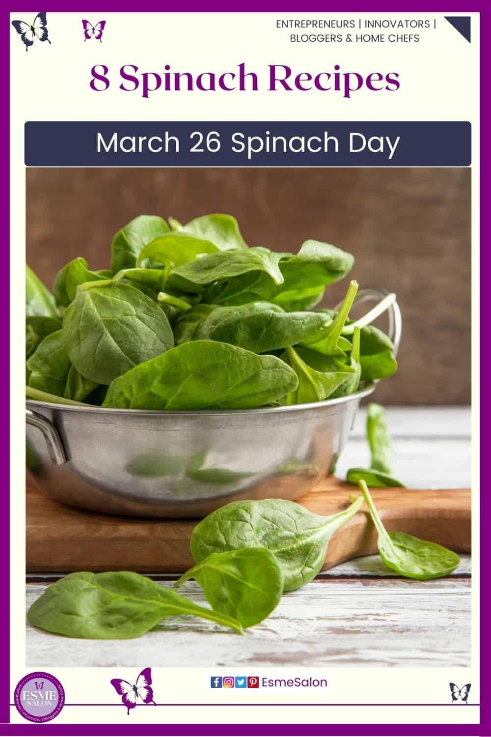 an image of a colander on a wooden bowl filled with spinach