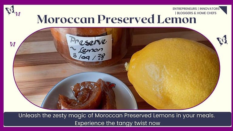 an image of Moroccan Preserved Lemon in a glass jar, as well as in a white bowl on the side