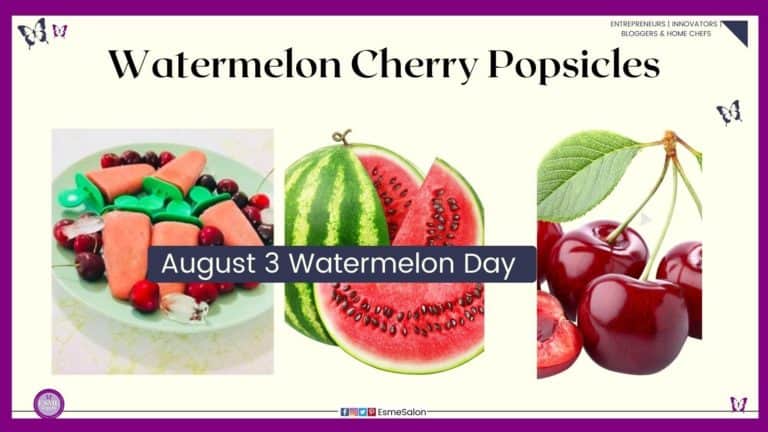 an image of Watermelon and Cherry Popsicles with cherries and ice on the side