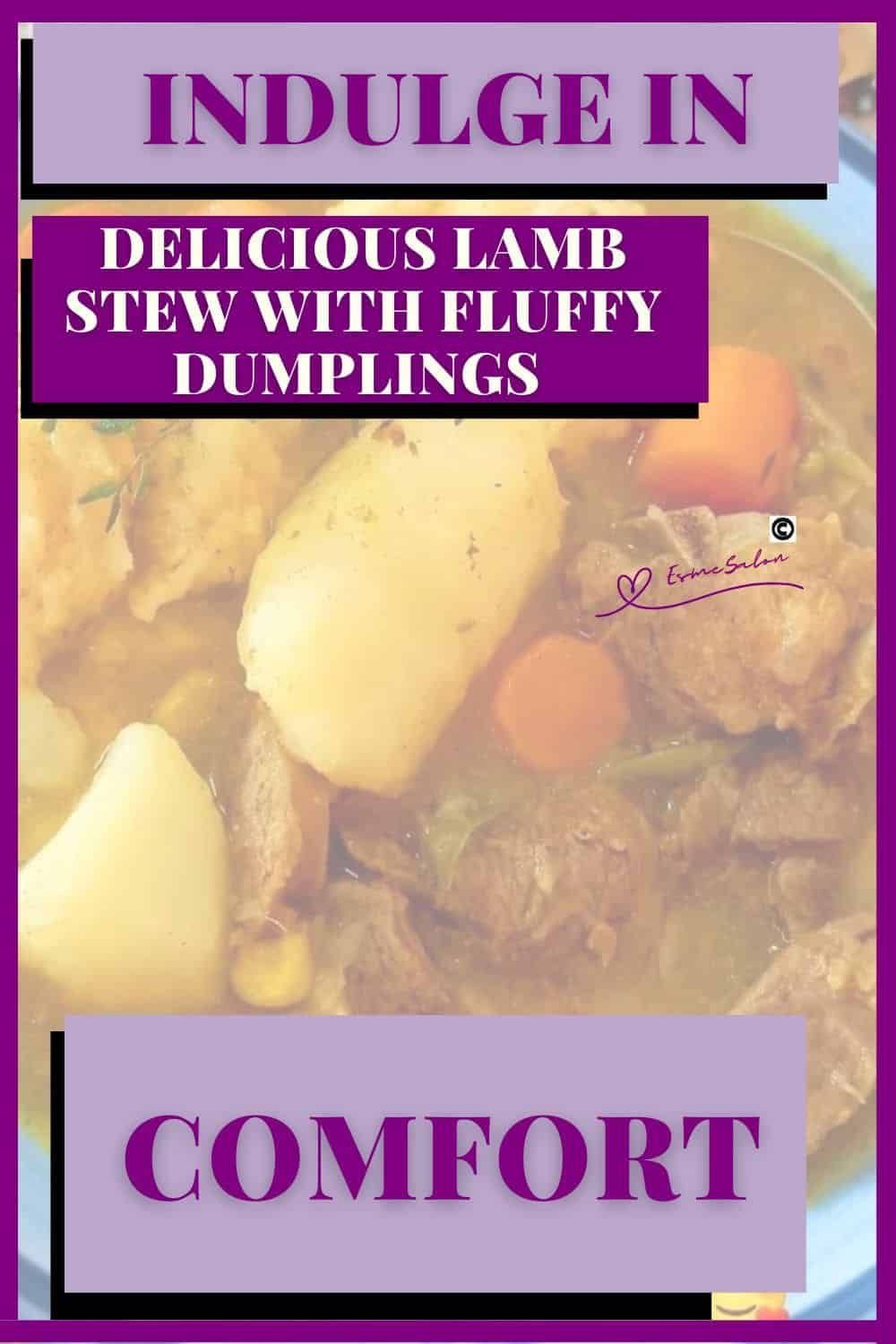 an image of a round blue bowl filled with Lamb Stew with Dumplings