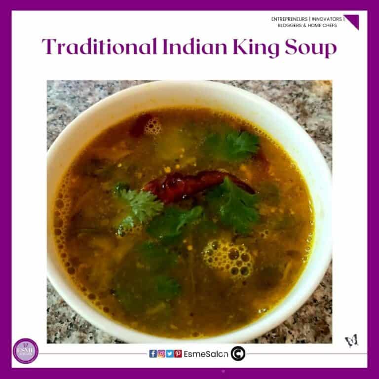 an image of a white sooup dish with Traditional Indian King Soup