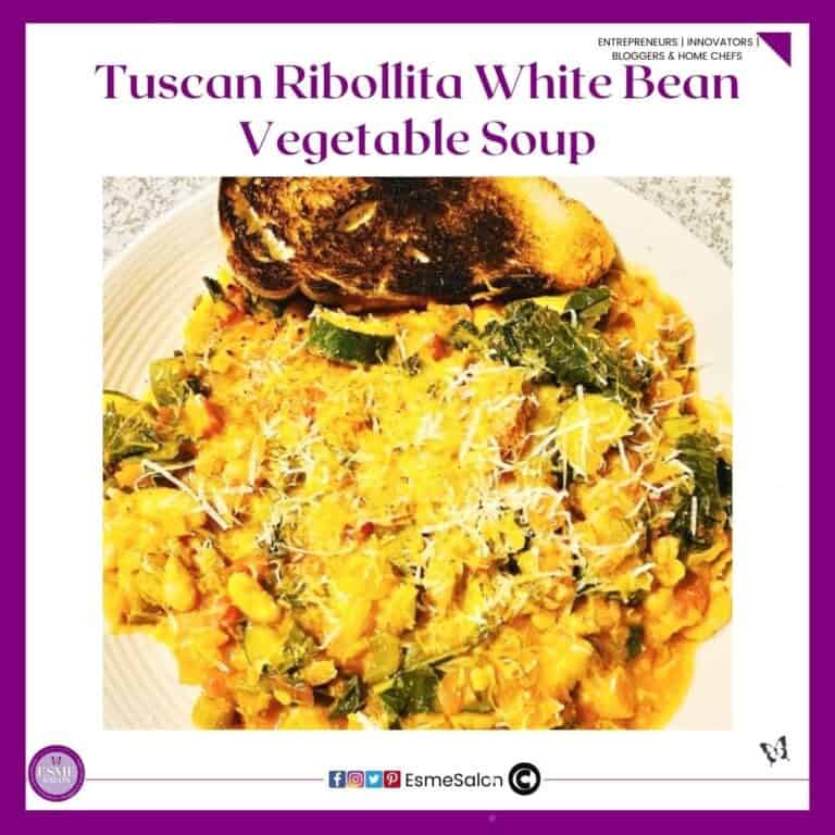 an image of Tuscan Ribollita White Beam Vegetable Soup in a white bowl