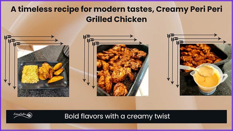 an image of Creamy Peri Peri Grilled Chicken, rice and potato