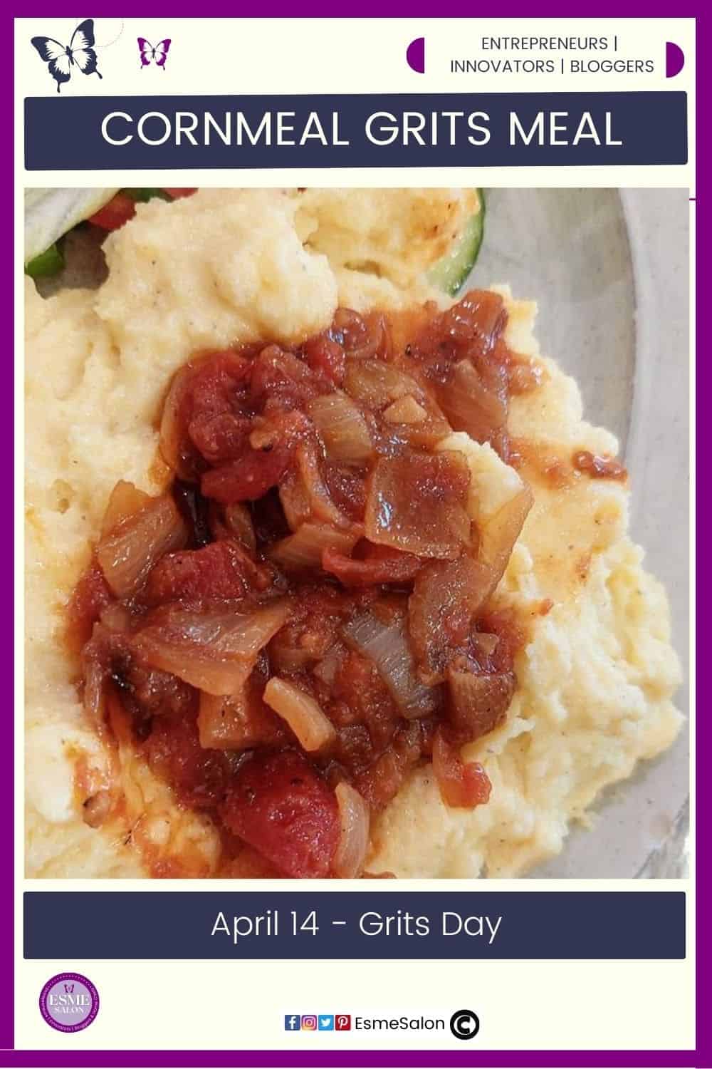 an image of a Cornmeal Grits Meal with tomato and onion sauce